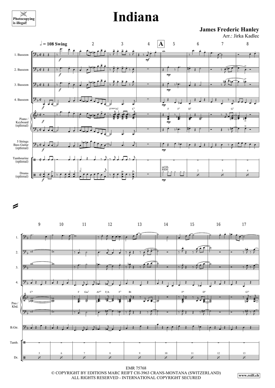 Indiana by Jirka Kadlec Bassoon Quartet - Sheet Music page 3