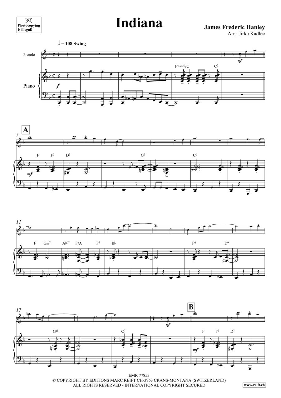 Indiana by Jirka Kadlec Piccolo - Sheet Music page 4