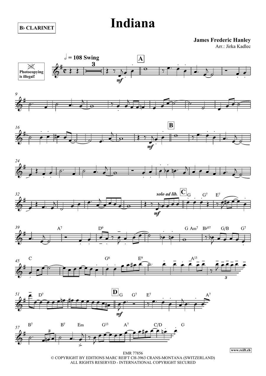 Indiana by Jirka Kadlec Clarinet Solo - Sheet Music page 3