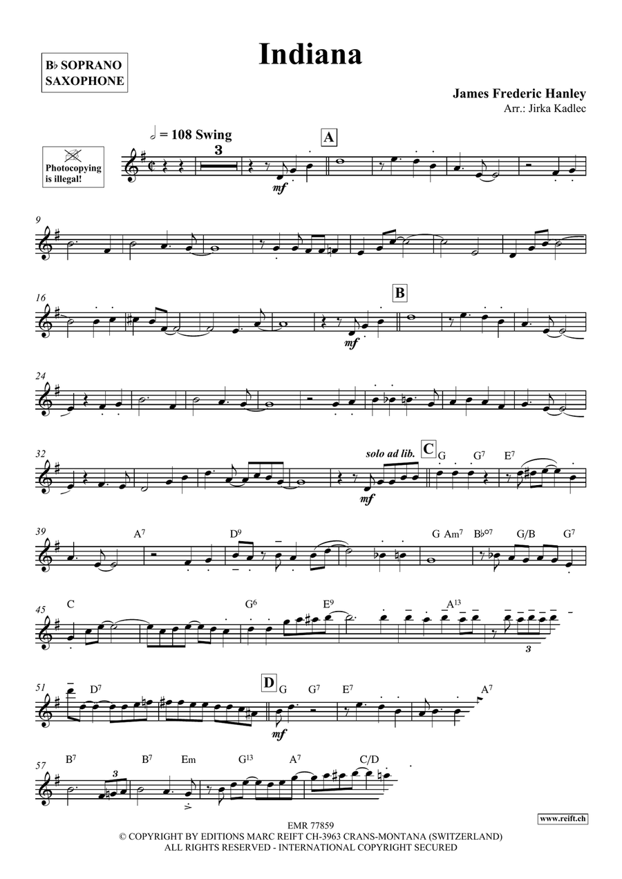 Indiana by Jirka Kadlec Soprano Saxophone - Sheet Music page 3