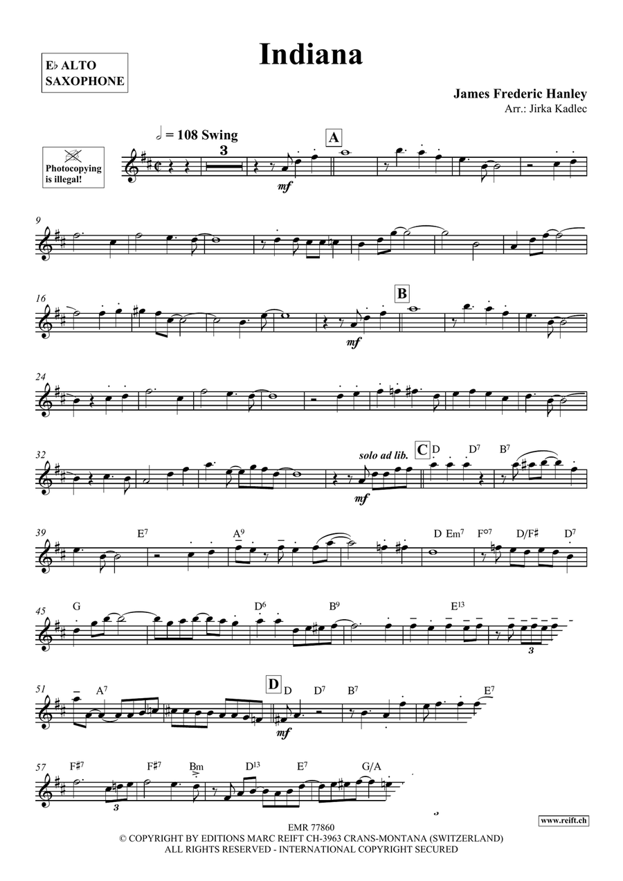 Indiana by Jirka Kadlec Alto Saxophone - Sheet Music page 3