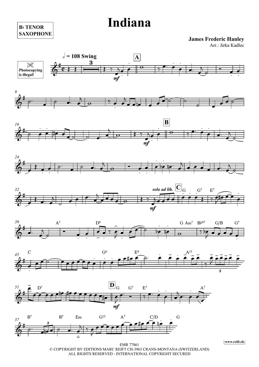 Indiana by Jirka Kadlec Tenor Saxophone - Sheet Music page 3