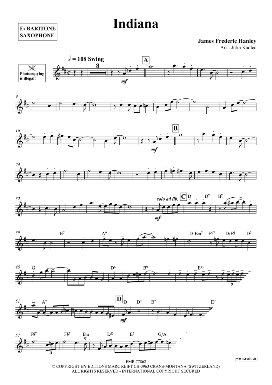 Indiana by Jirka Kadlec Baritone Saxophone - Sheet Music page 3