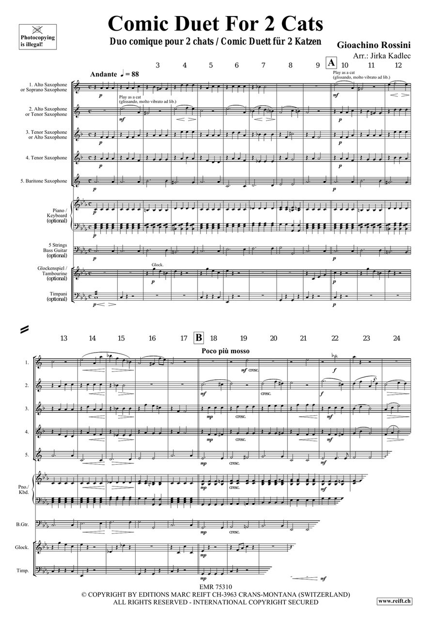 Comic Duet For 2 Cats by Gioachino Rossini Saxophone Quintet - Sheet Music page 3
