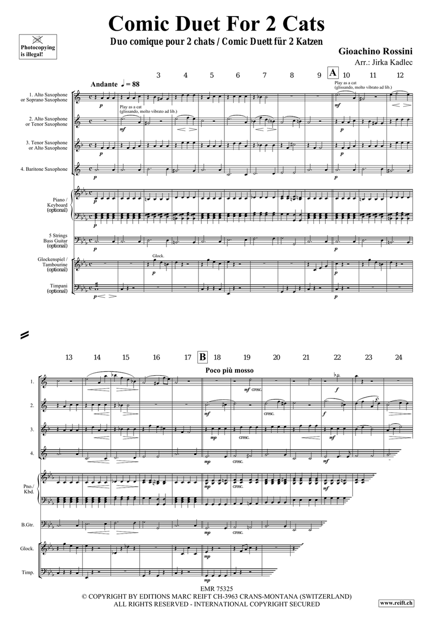 Comic Duet For 2 Cats by Gioachino Rossini Saxophone Quartet - Sheet Music page 3