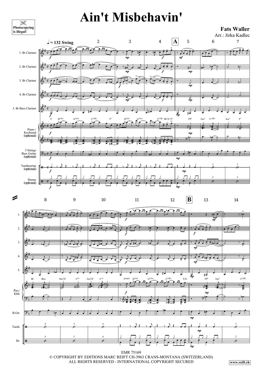 Ain't Misbehavin' Ain't Misbehavin' Clarinet Quintet scores gallery preview page 3