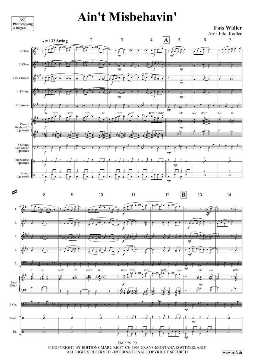 Ain't Misbehavin' Ain't Misbehavin' Woodwind Quintet scores gallery preview page 3