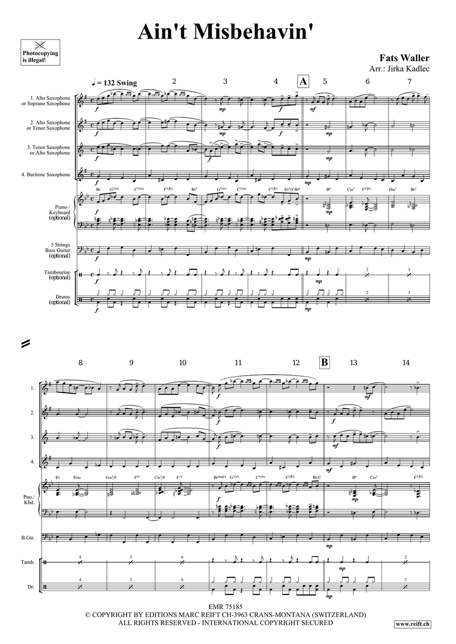 Ain't Misbehavin' Ain't Misbehavin' Saxophone Quartet scores gallery preview page 3