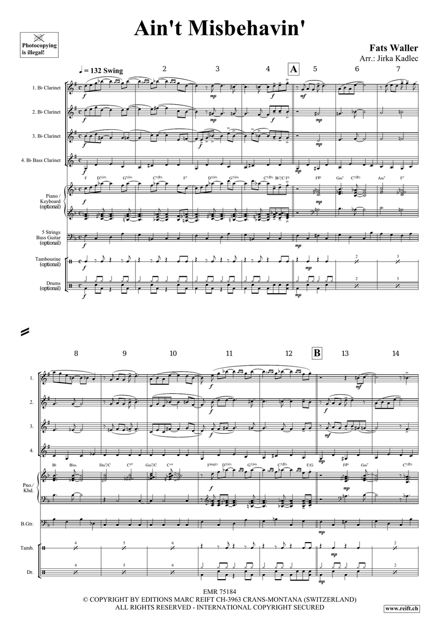 Ain't Misbehavin' Ain't Misbehavin' Clarinet Quartet scores gallery preview page 3