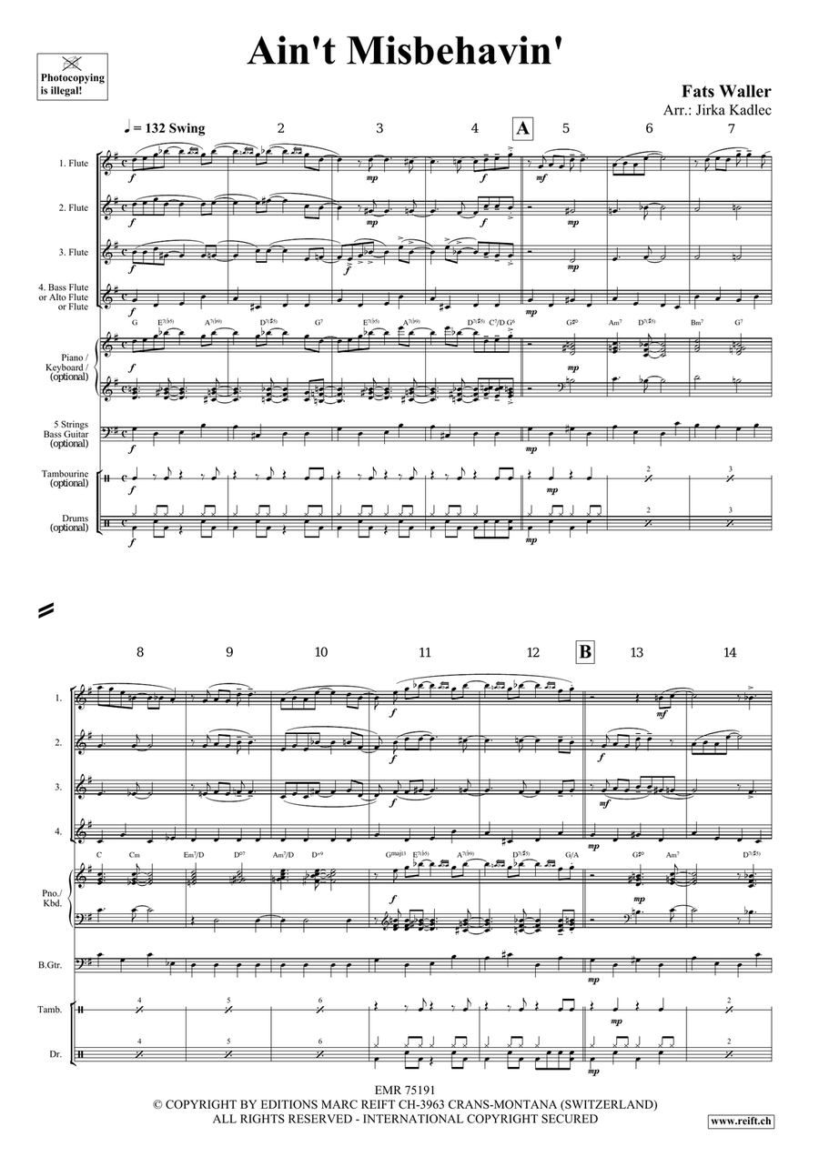 Ain't Misbehavin' Ain't Misbehavin' Flute Quartet scores gallery preview page 3