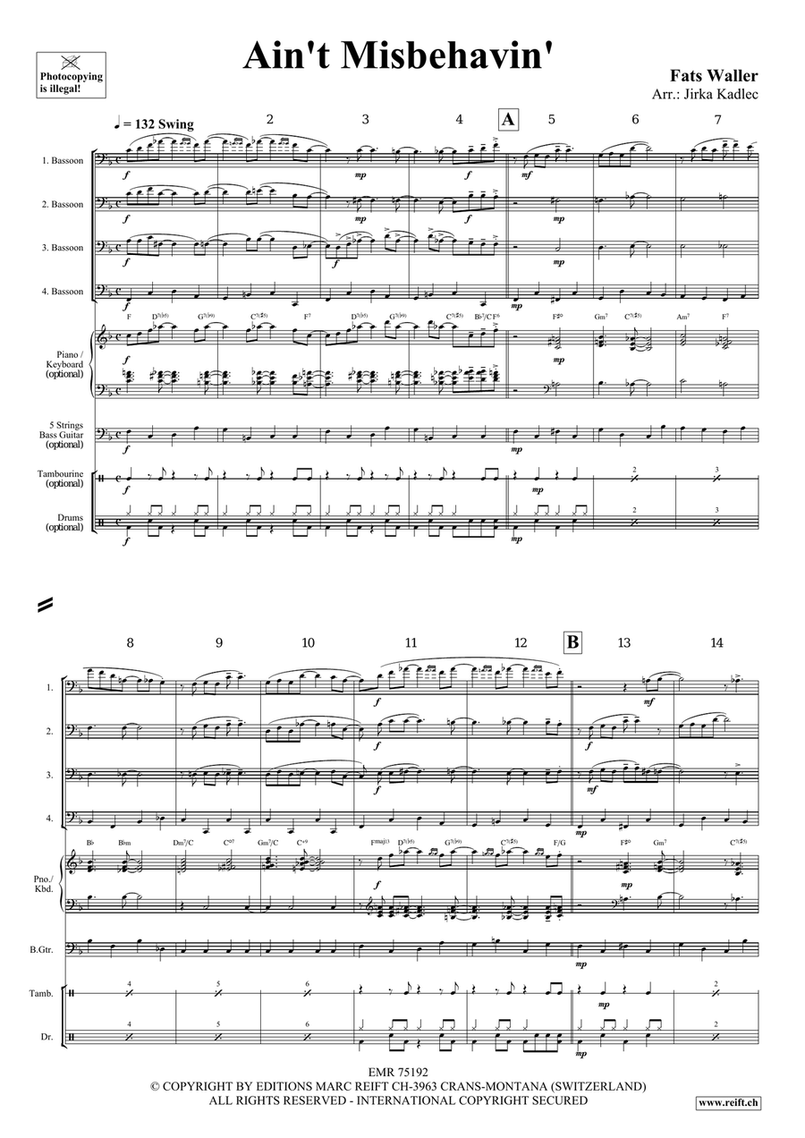 Ain't Misbehavin' Ain't Misbehavin' Bassoon Quartet scores gallery preview page 3