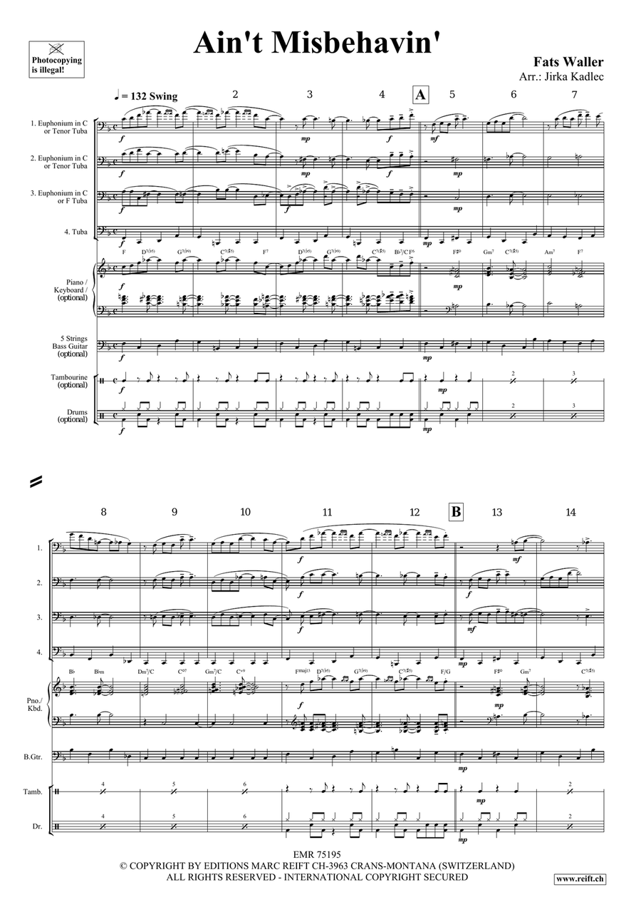 Ain't Misbehavin' Ain't Misbehavin' Tuba Quartet scores gallery preview page 3