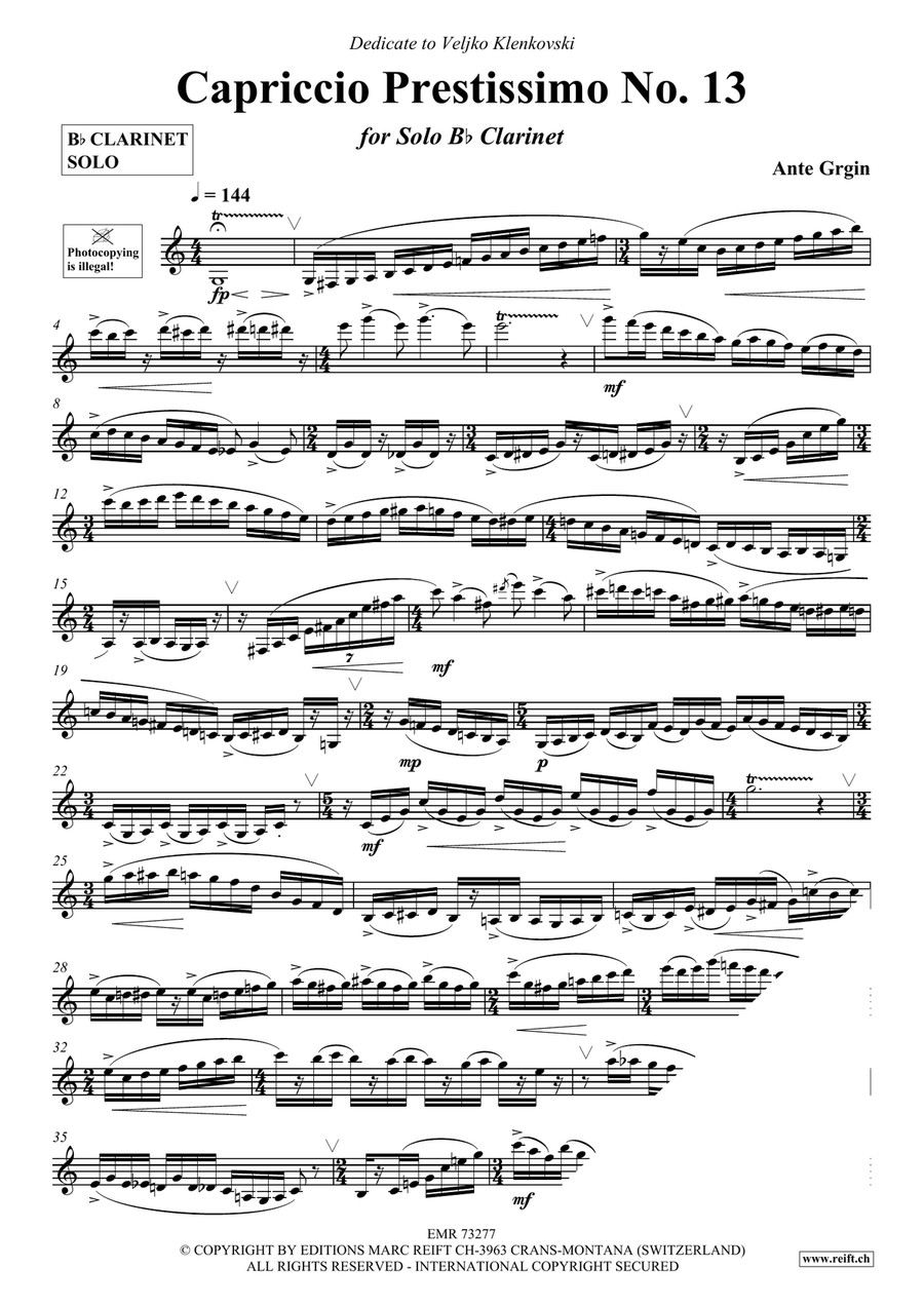 Capriccio Prestissimo No. 13 Clarinet Solo scores gallery preview page 4