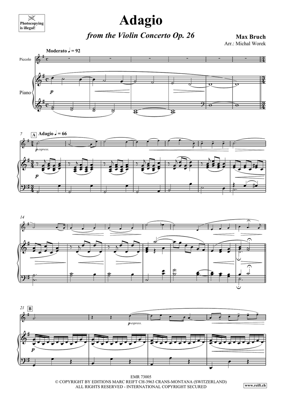 Adagio by Max Bruch Piccolo - Sheet Music page 3