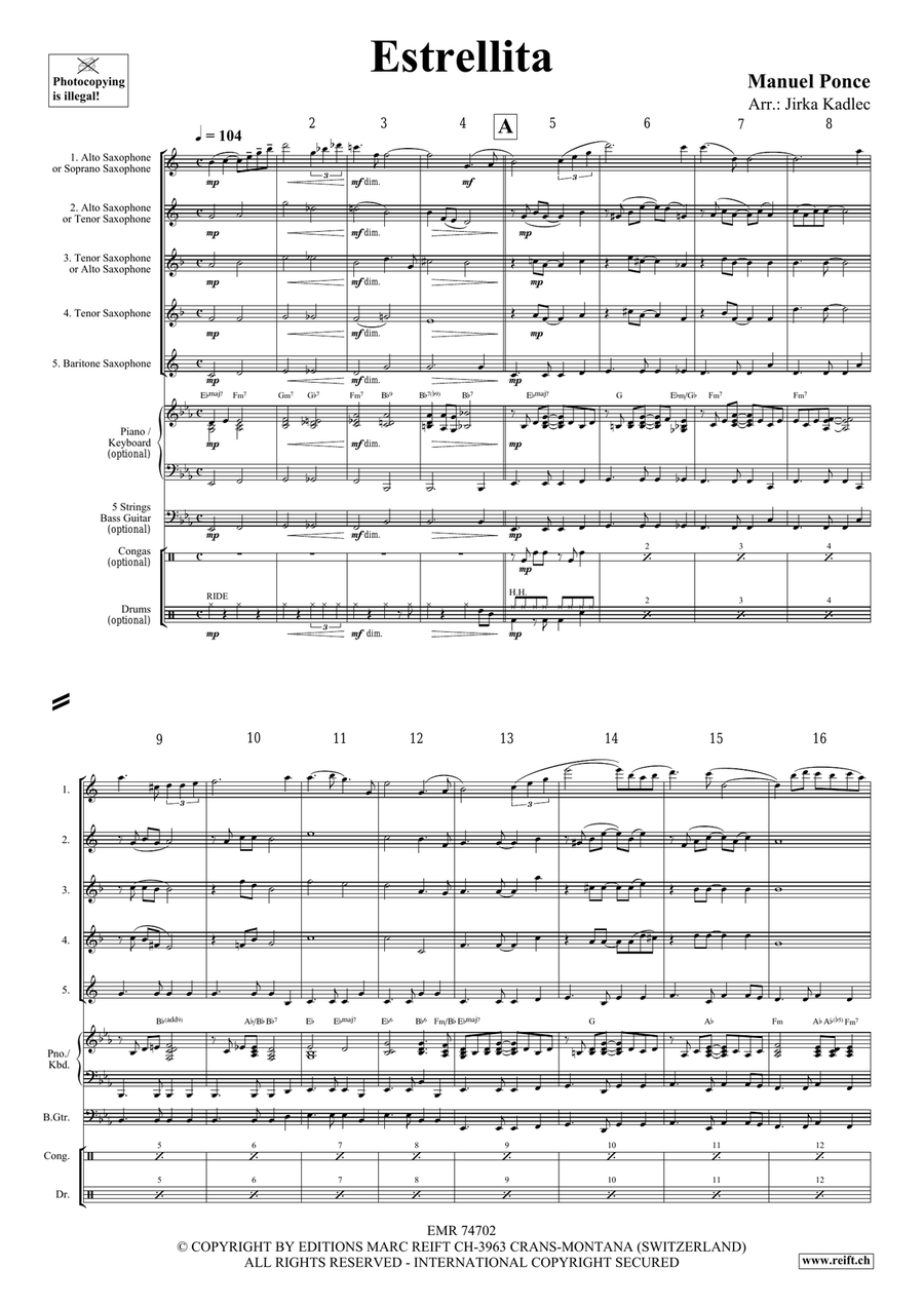 Estrellita Estrellita Saxophone Quintet scores gallery preview page 3