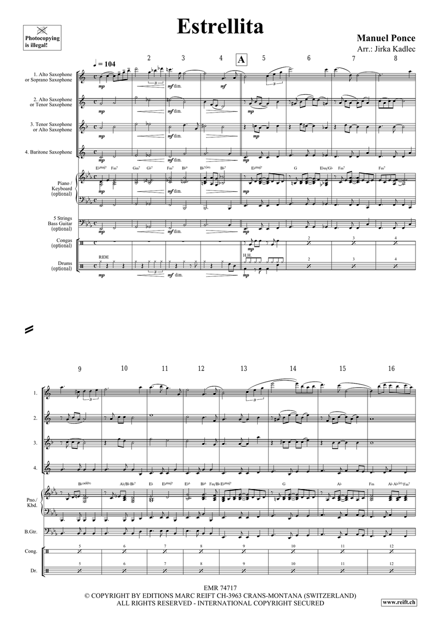 Estrellita Estrellita Saxophone Quartet scores gallery preview page 3