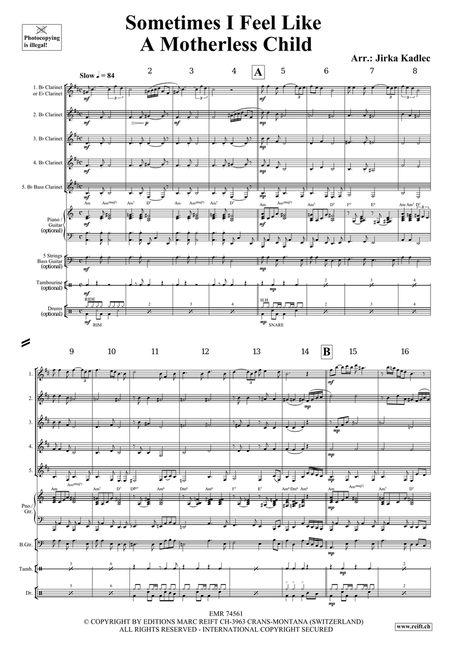 Sometimes I Feel Like A Motherless Child Clarinet Quintet scores gallery preview page 3