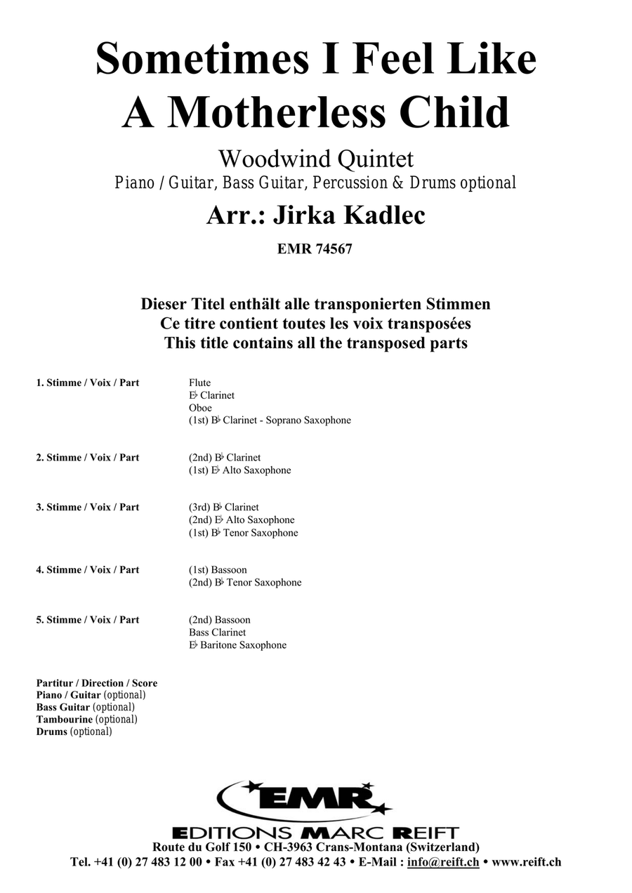 Sometimes I Feel Like A Motherless Child Woodwind Quintet scores gallery preview page 2
