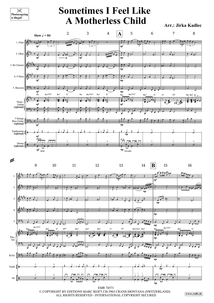 Sometimes I Feel Like A Motherless Child Woodwind Quintet scores gallery preview page 3