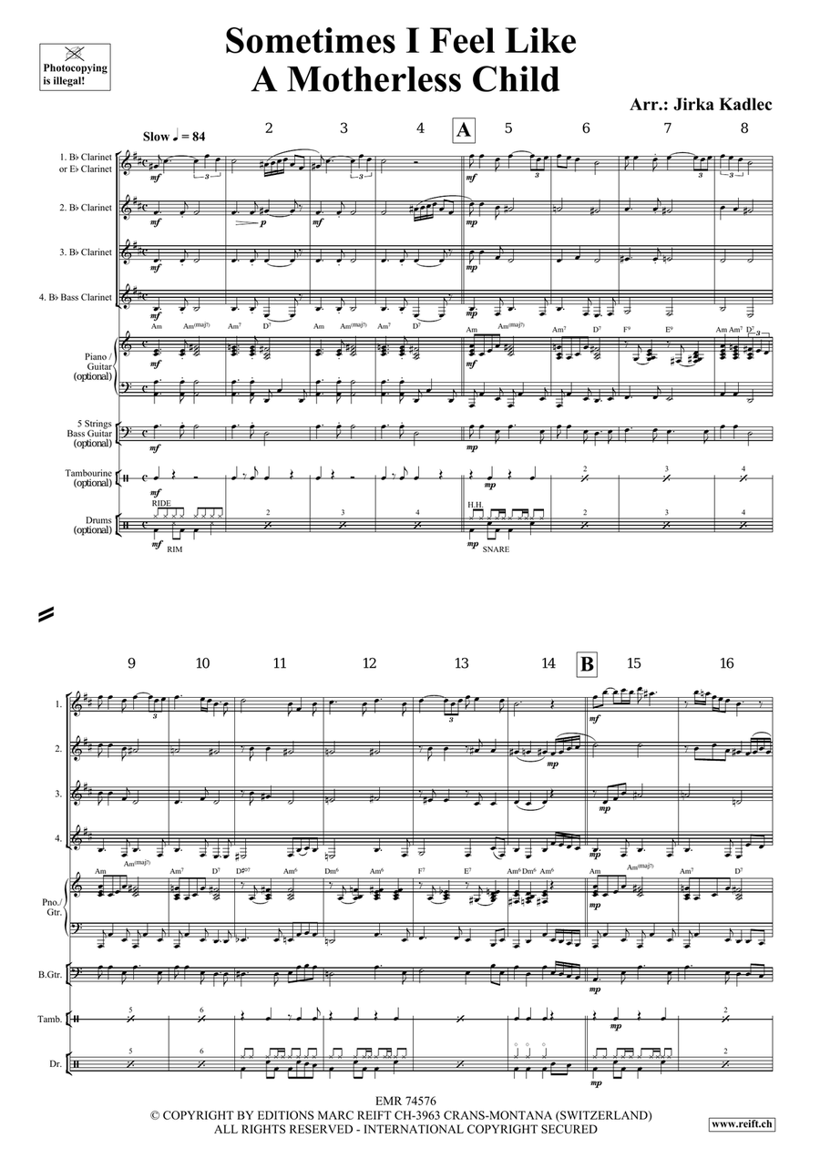 Sometimes I Feel Like A Motherless Child Clarinet Quartet scores gallery preview page 3