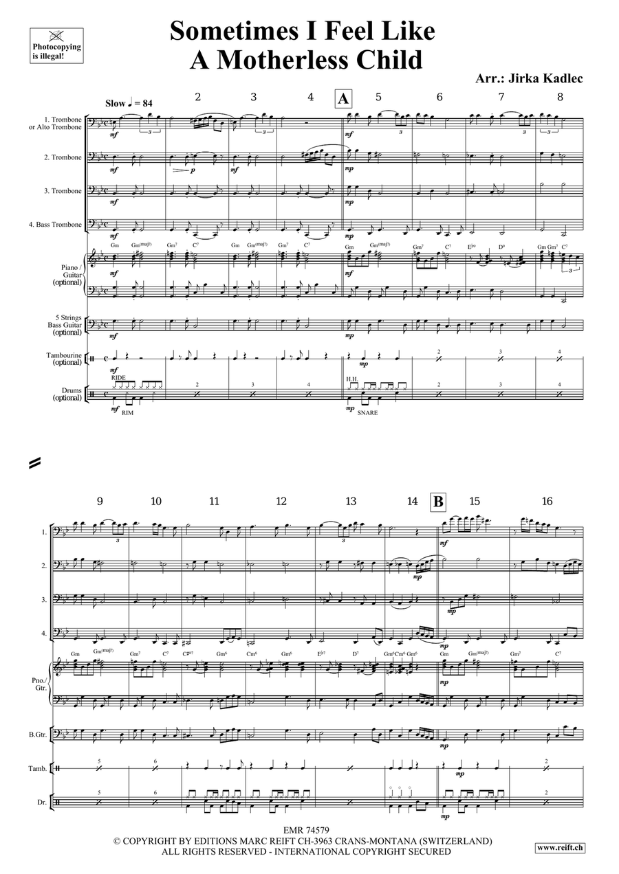 Sometimes I Feel Like A Motherless Child Trombone Quartet scores gallery preview page 3