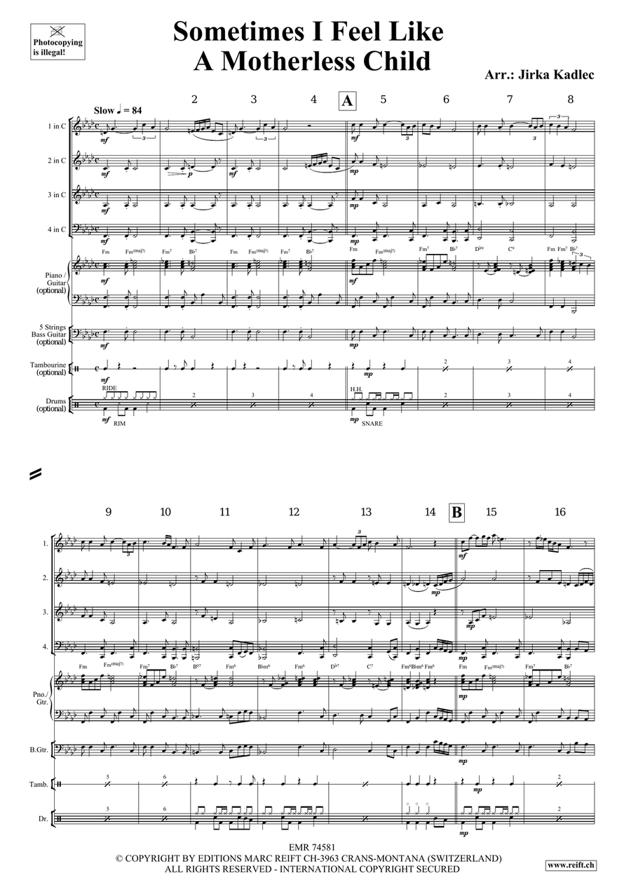 Sometimes I Feel Like A Motherless Child Brass Quartet scores gallery preview page 3