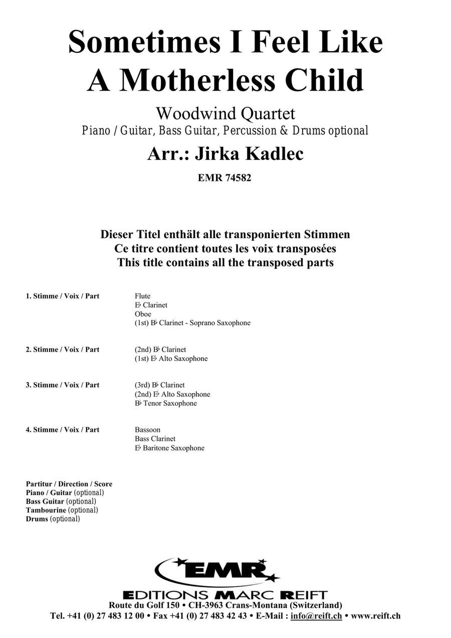 Sometimes I Feel Like A Motherless Child Woodwind Quartet scores gallery preview page 2