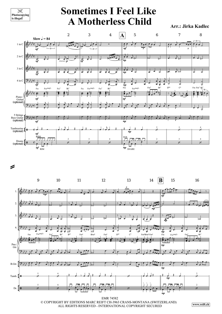 Sometimes I Feel Like A Motherless Child Woodwind Quartet scores gallery preview page 3