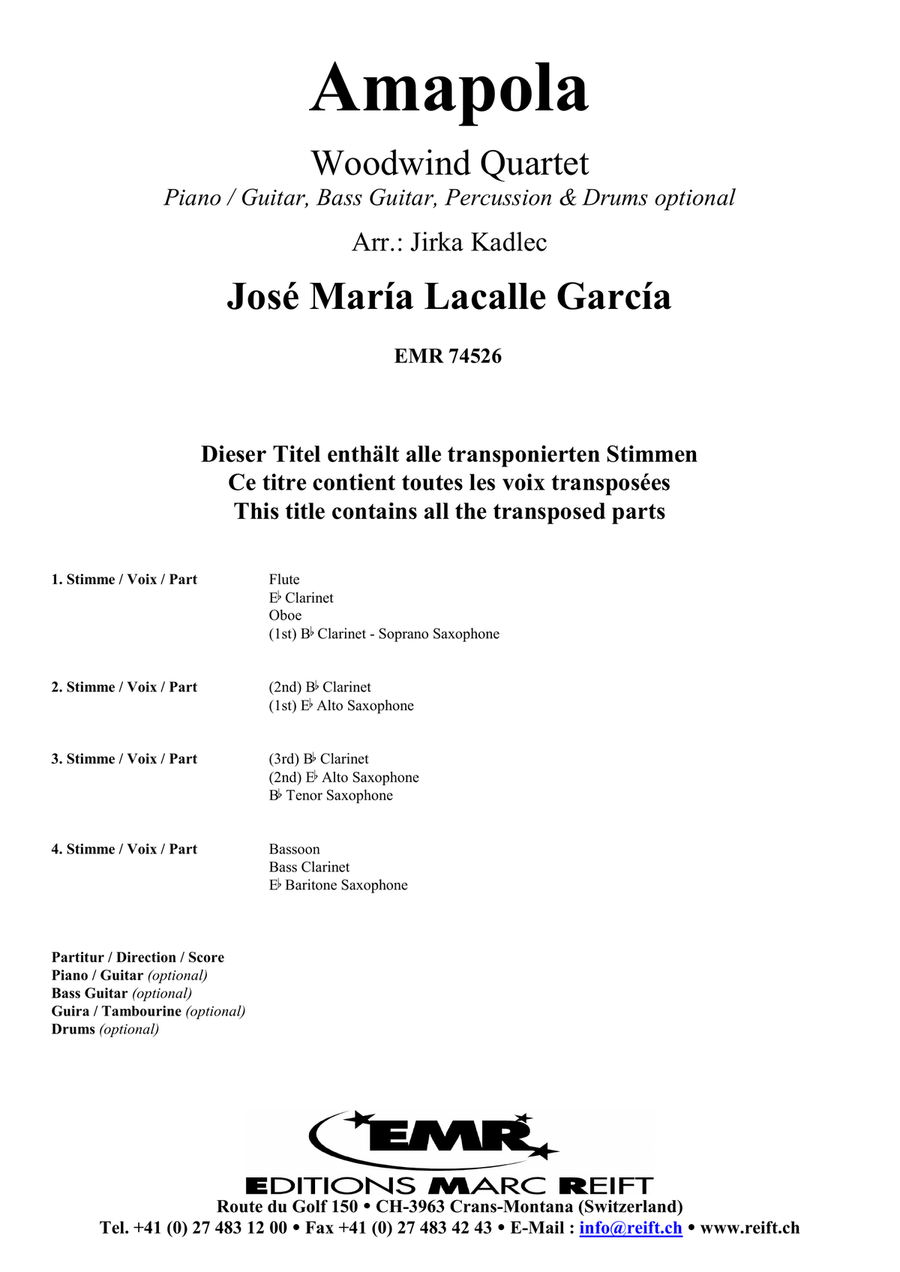 Amapola Amapola Woodwind Quartet scores gallery preview page 2