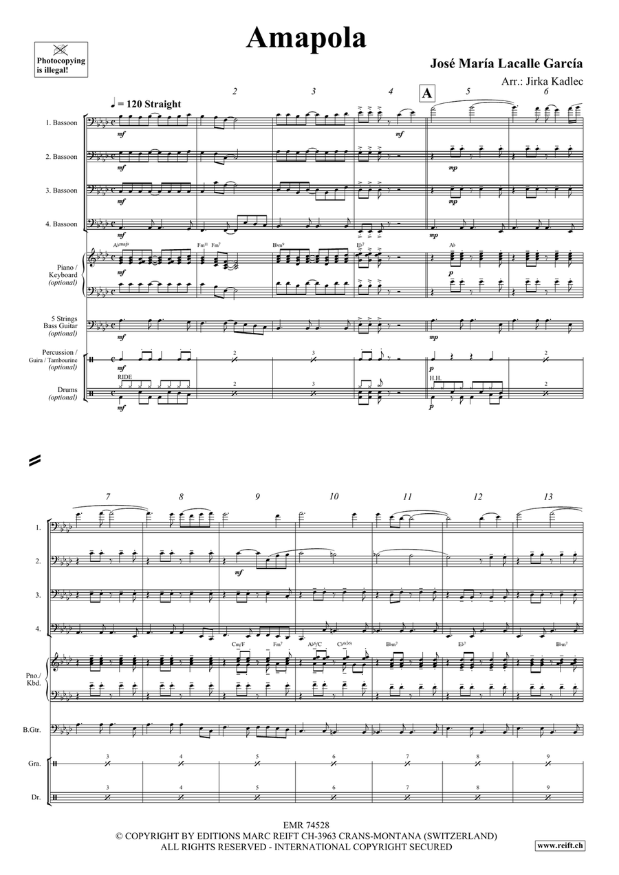 Amapola Amapola Bassoon Quartet scores gallery preview page 3