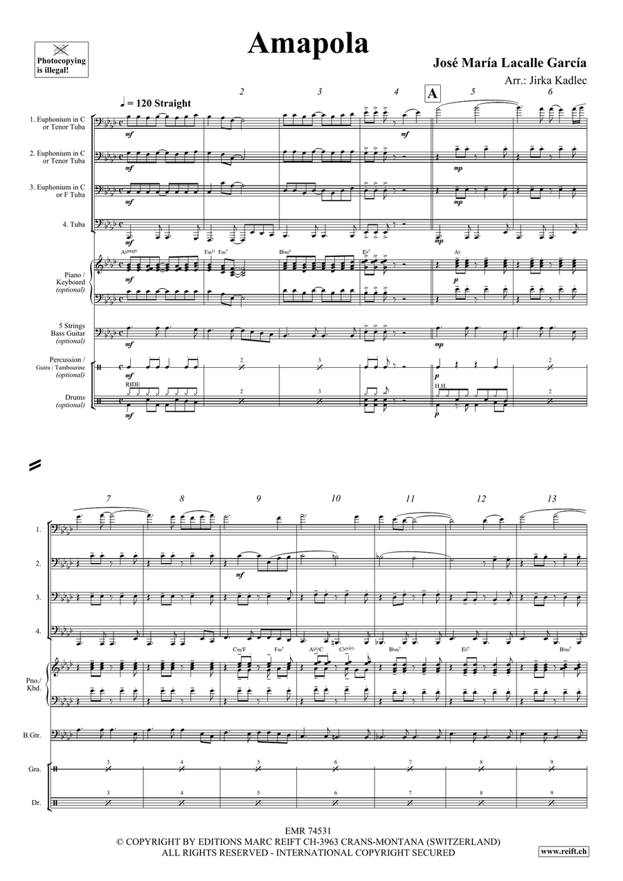 Amapola Amapola Tuba Quartet scores gallery preview page 3