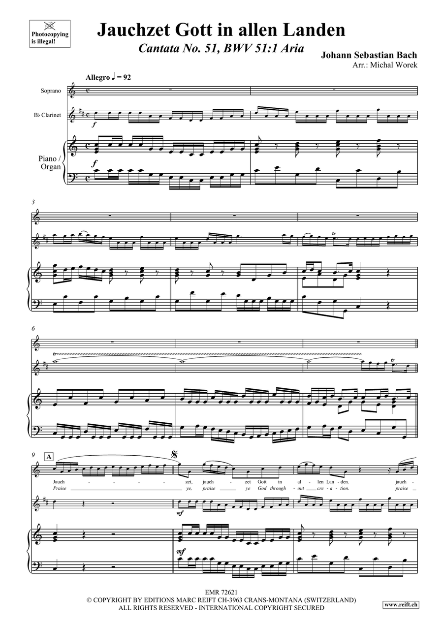 Jauchzet Gott in allen Landen Clarinet scores gallery preview page 3