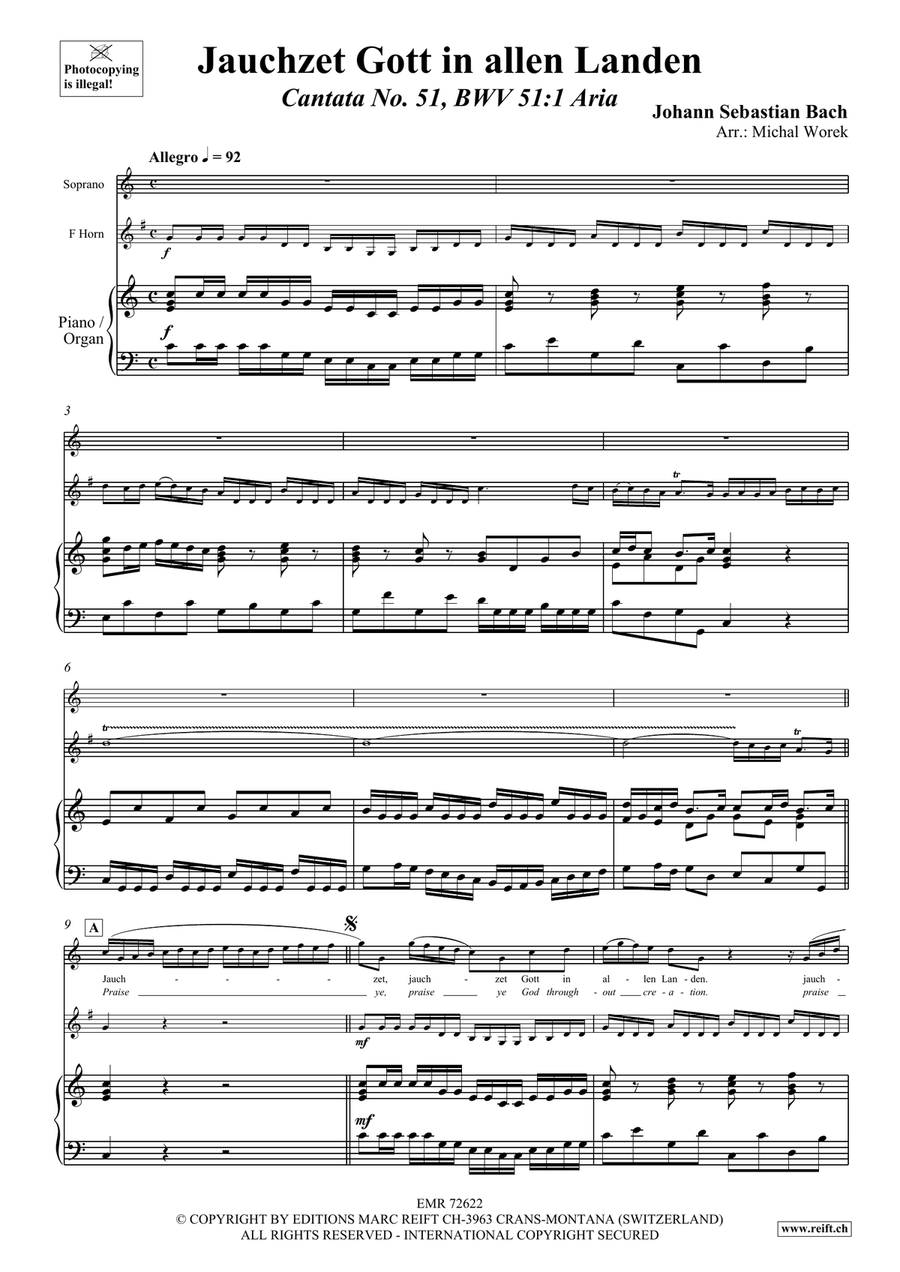 Jauchzet Gott in allen Landen Horn scores gallery preview page 3