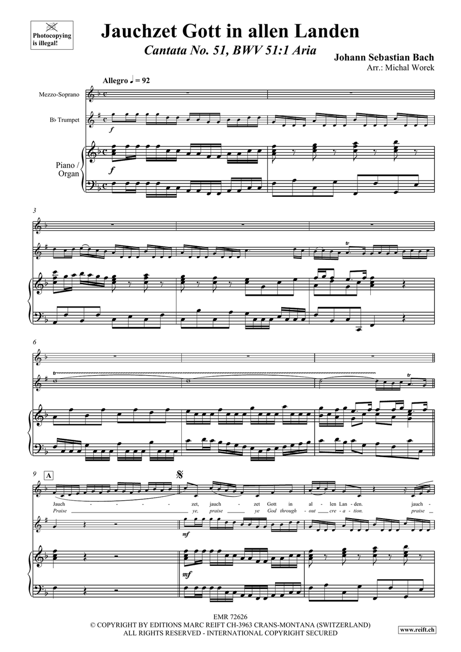 Jauchzet Gott in allen Landen Trumpet scores gallery preview page 3