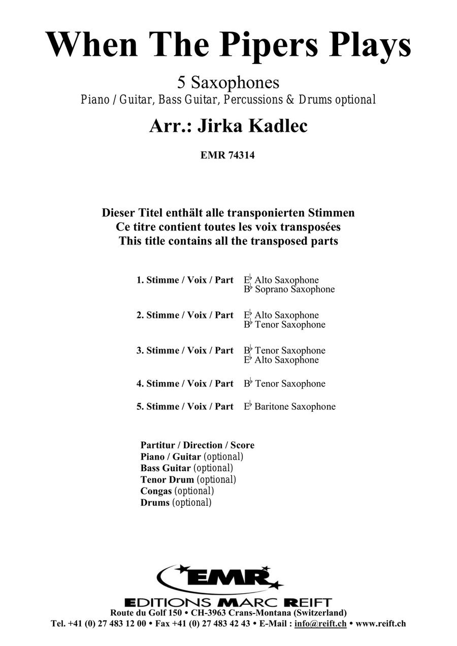 When The Pipers Plays When The Pipers Plays Saxophone Quintet scores gallery preview page 2