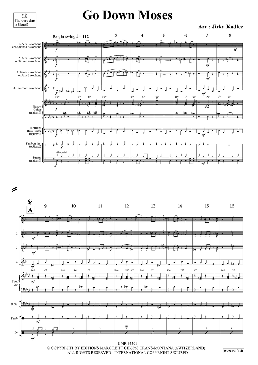 Go Down Moses Go Down Moses Saxophone Quartet scores gallery preview page 3