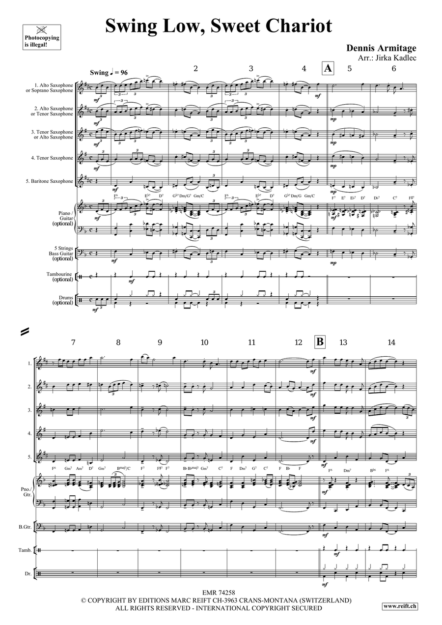 Swing Low, Sweet Chariot Swing Low, Sweet Chariot Saxophone Quintet scores gallery preview page 4