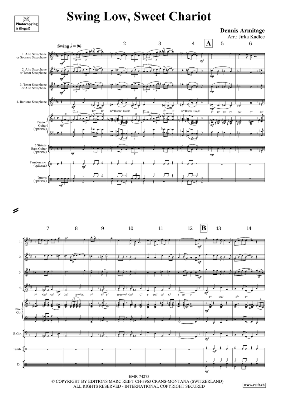 Swing Low, Sweet Chariot Swing Low, Sweet Chariot Saxophone Quartet scores gallery preview page 4