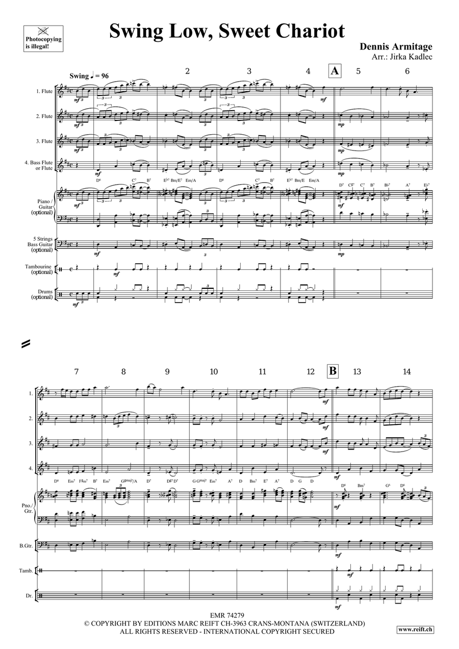 Swing Low, Sweet Chariot Swing Low, Sweet Chariot Flute Quartet scores gallery preview page 4