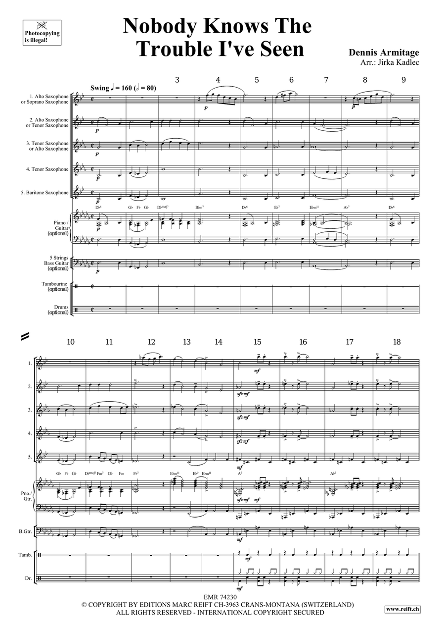 Nobody Knows The Trouble I've Seen Saxophone Quintet scores gallery preview page 4