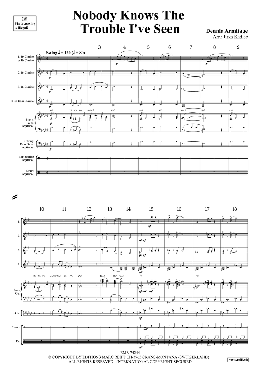 Nobody Knows The Trouble I've Seen Clarinet Quartet scores gallery preview page 4