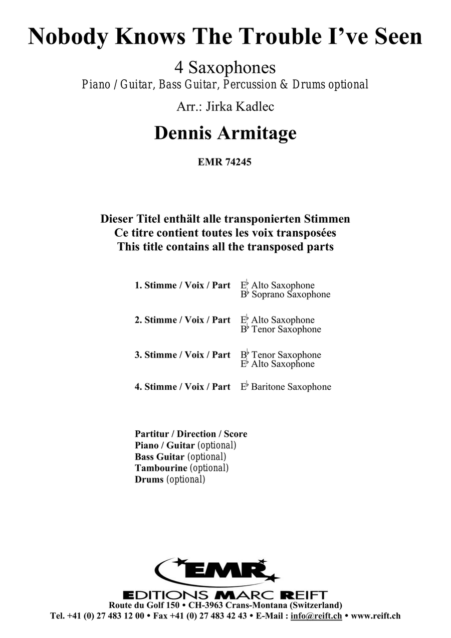 Nobody Knows The Trouble I've Seen Saxophone Quartet scores gallery preview page 2