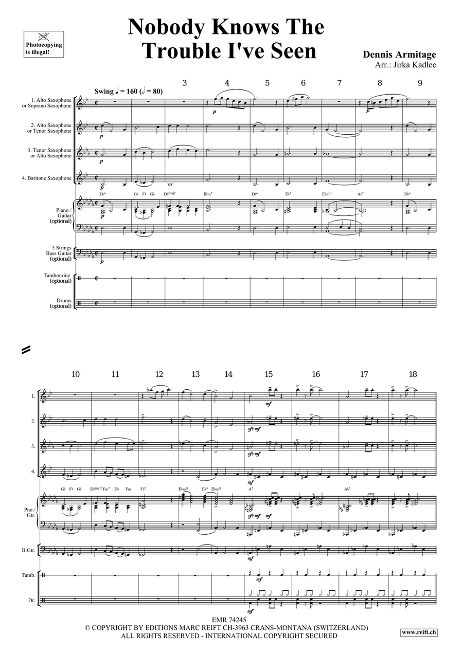 Nobody Knows The Trouble I've Seen Saxophone Quartet scores gallery preview page 4