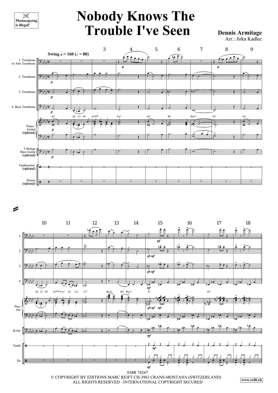 Nobody Knows The Trouble I've Seen Trombone Quartet scores gallery preview page 4