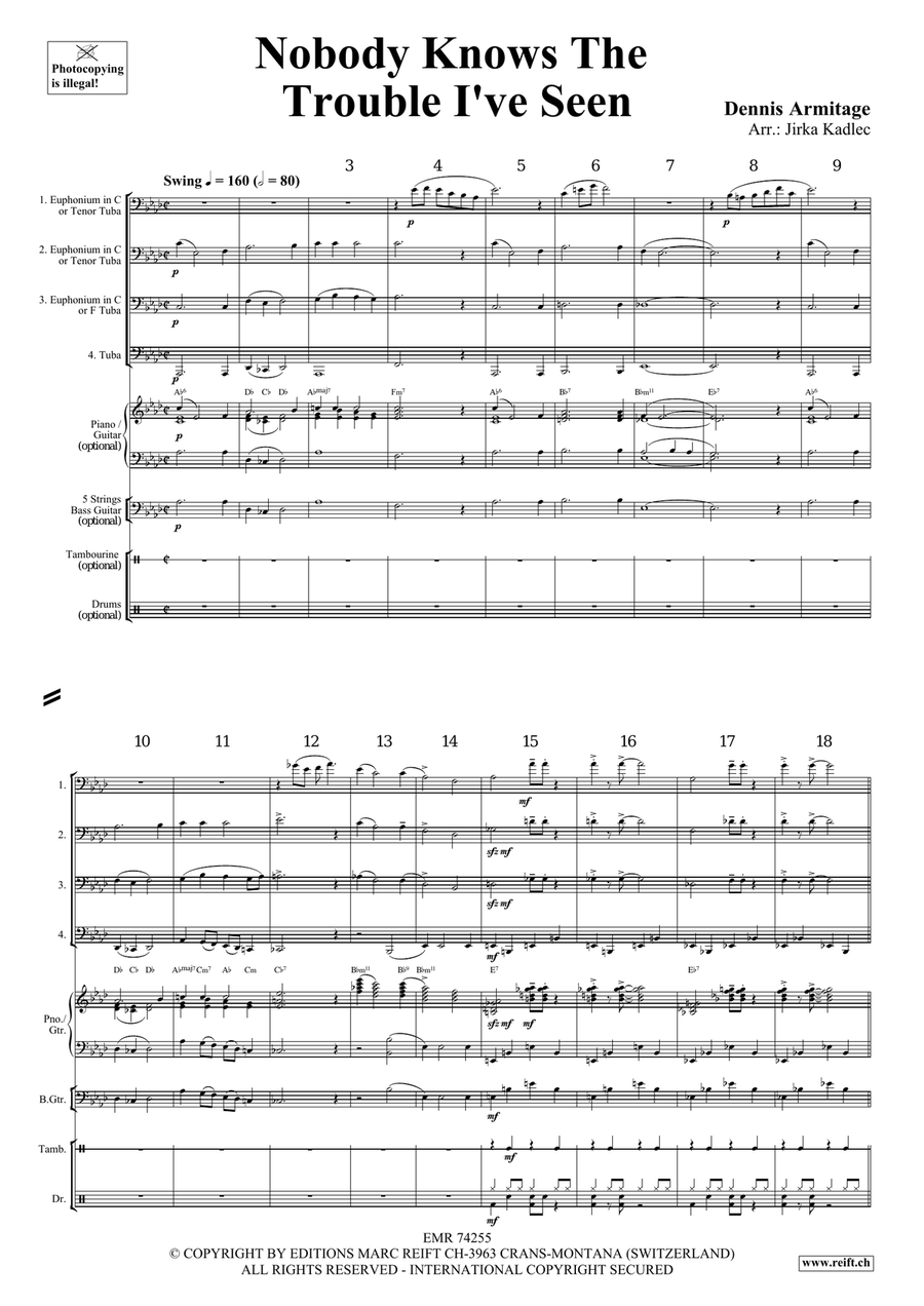 Nobody Knows The Trouble I've Seen Tuba Quartet scores gallery preview page 4