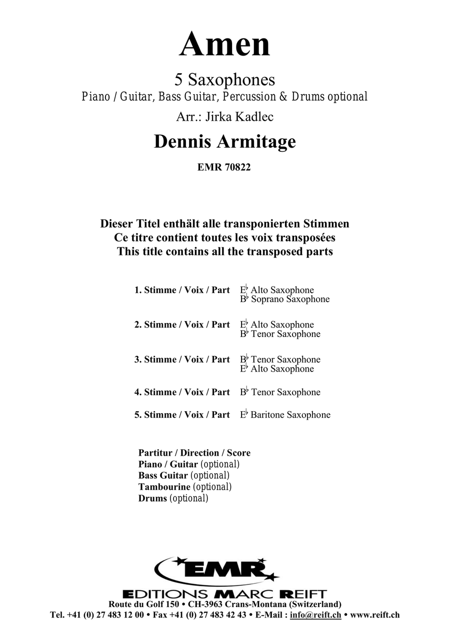Amen Amen Saxophone Quintet scores gallery preview page 2