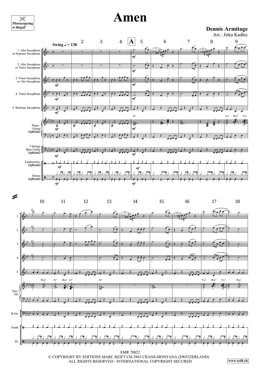 Amen Amen Saxophone Quintet scores gallery preview page 4