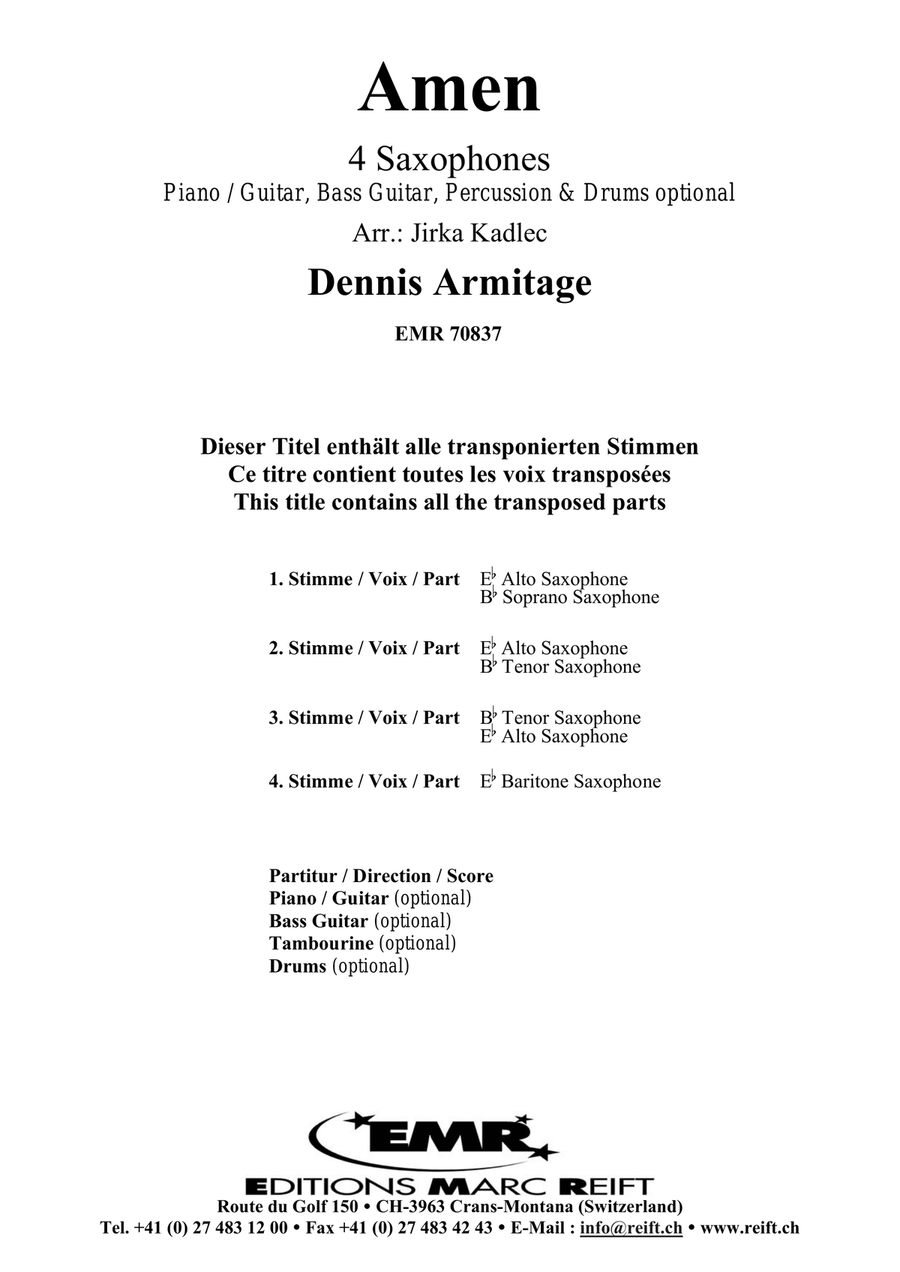 Amen Amen Saxophone Quartet scores gallery preview page 2