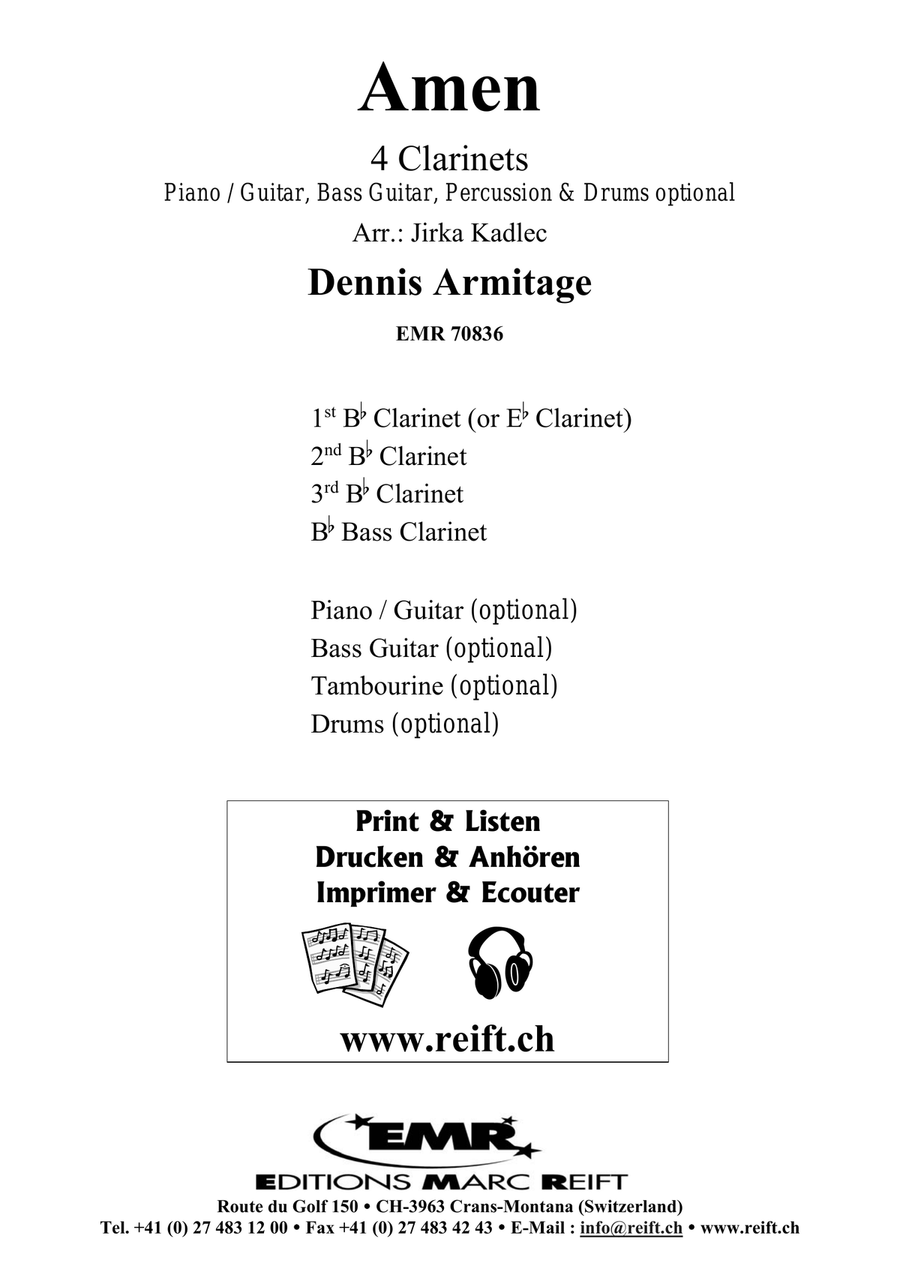 Amen Amen Clarinet Quartet scores gallery preview page 2