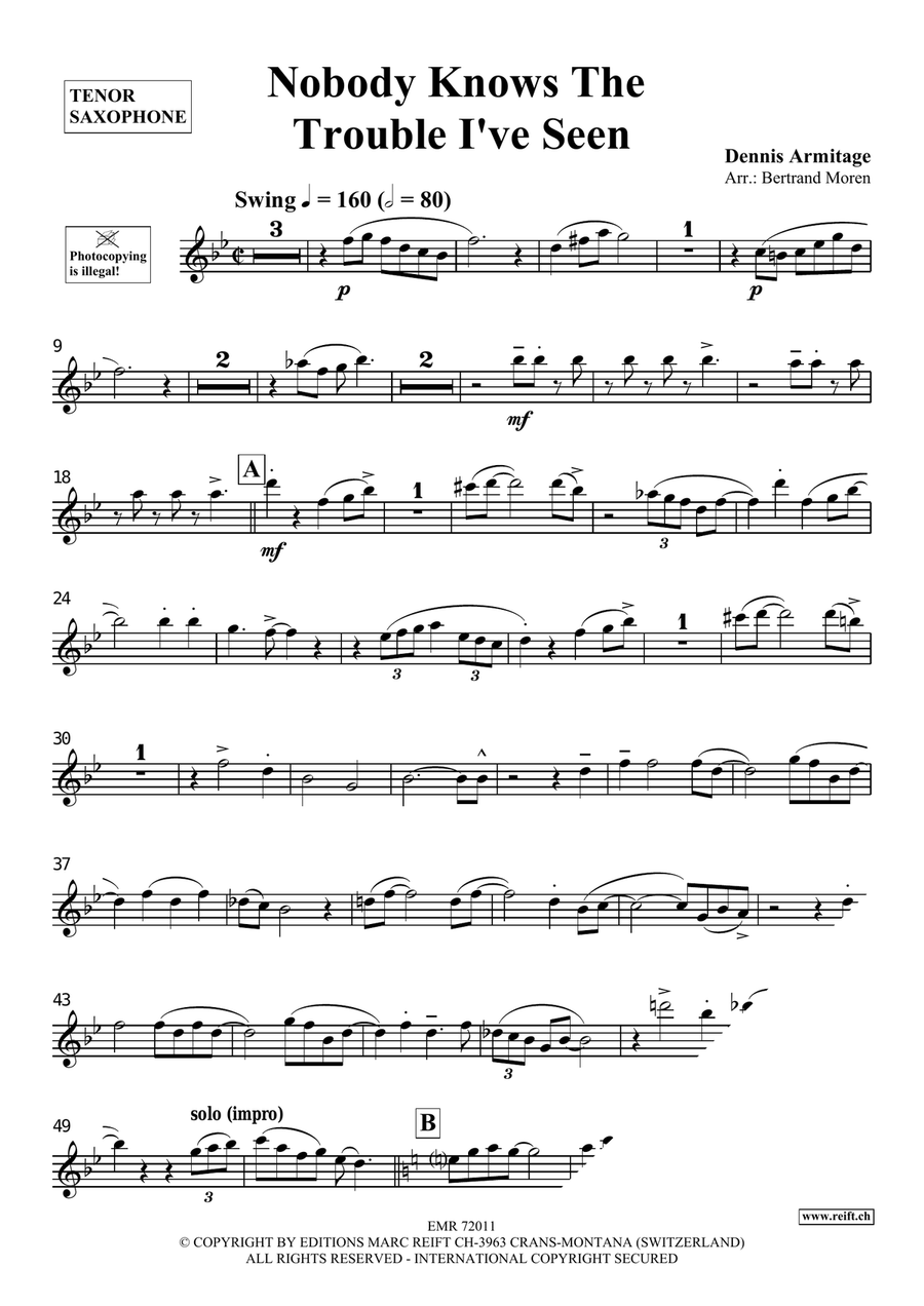 Nobody Knows The Trouble I've Seen Tenor Saxophone scores gallery preview page 4